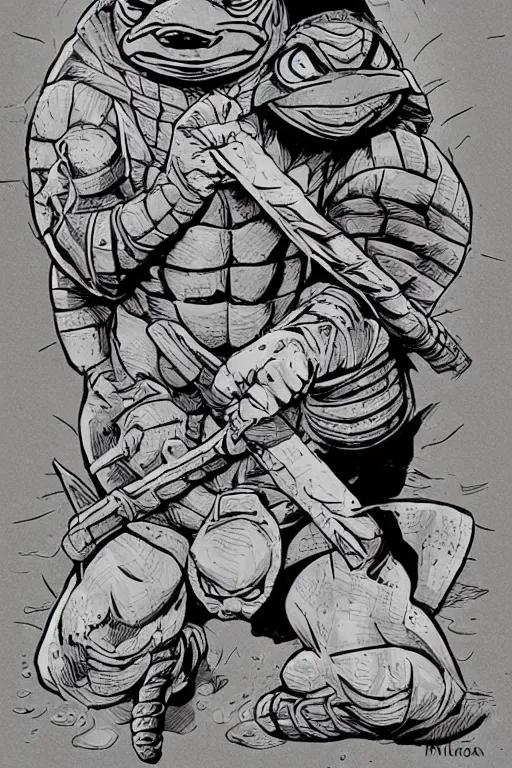 Image similar to detailed illustration of a ninja turtle, by mico suayan, full body