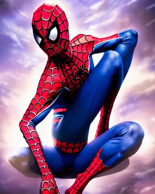 Image similar to full-body portrait Anime spiderman cosplay girl cute-fine-face, pretty face, realistic shaded Perfect face, fine details. Anime. realistic shaded lighting by katsuhiro otomo ghost-in-the-shell, magali villeneuve, artgerm, rutkowski Jeremy Lipkin and Giuseppe Dangelico Pino and Michael Garmash and Rob Rey