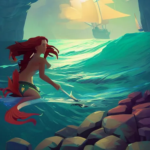 Image similar to painting mermaid treasure on sea of thieves game avatar hero smooth face median photoshop filter cutout vector, behance hd by jesper ejsing, by rhads, makoto shinkai and lois van baarle, ilya kuvshinov, rossdraws global illumination