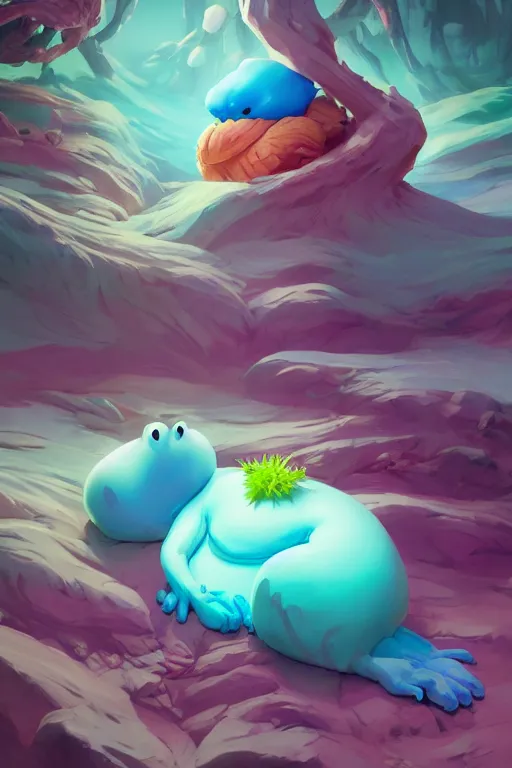 Image similar to smurf ghost creature animal sushi cristal very big eye roots cactus elemental flush of force nature micro world fluo fishscale, behance hd by jesper ejsing, by rhads, makoto shinkai and lois van baarle, ilya kuvshinov, rossdraws radiating a glowing aura global illumination ray tracing hdr