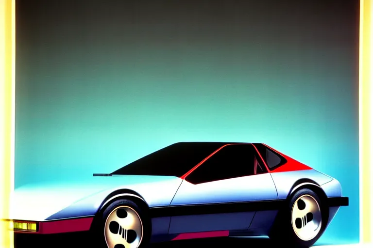 Image similar to designed by giorgetto giugiaro stylized poster of a single 1 9 8 8 mark ii supra concept, thick neon lights, ektachrome photograph, volumetric lighting, f 8 aperture, cinematic eastman 5 3 8 4 film