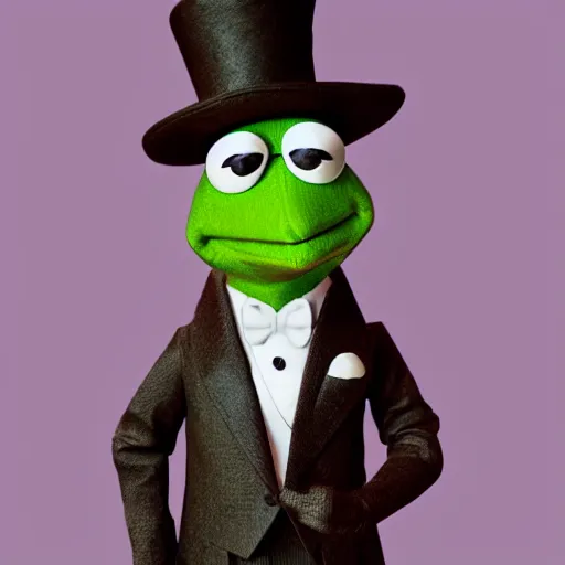 Image similar to photo of kermit the frog dressed up as a butler, dslr, photorealistic, artstation