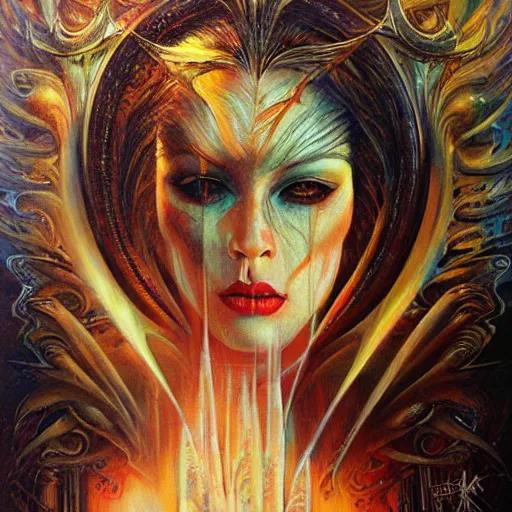 Prompt: satan, ethereal, painting by karol bak