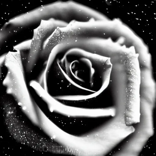 Prompt: award - winning macro of a beautiful black rose made of glowing nebula