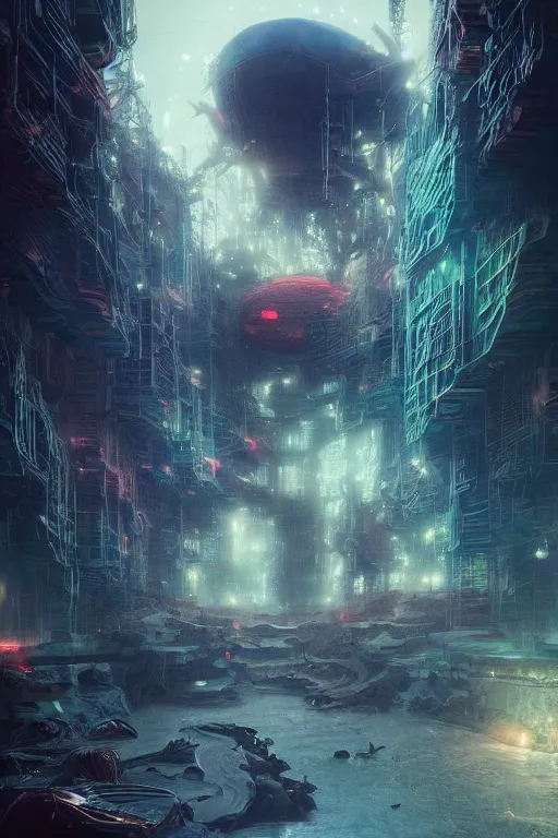 Prompt: the most amazing dream you ever had about singularity transhumance portal, hyper realistic, concept art, intricate, hyper detailed, smooth, high contrast, neon, volumetric lighting, octane, raytrace, greg rutkowski, huifeng huang artgerm, beeple, jim lee, moebius