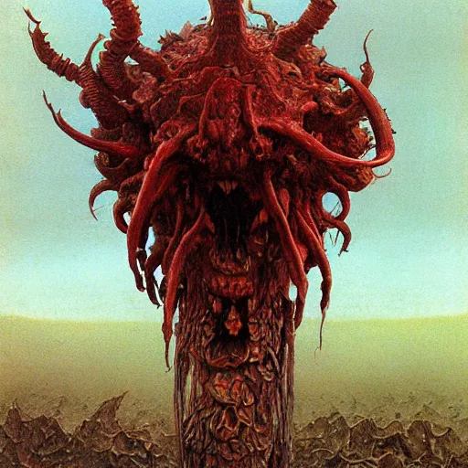 Image similar to demogorgon loves to eat bananas, art, concept art, beksinski, zdzisław