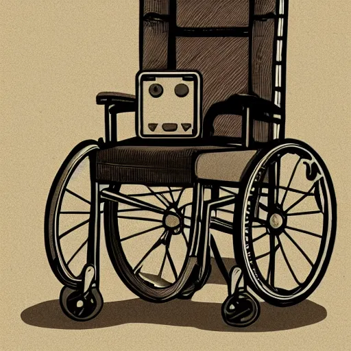 Prompt: storybook illustration of a gaming wheelchair, storybook illustration, monochromatic