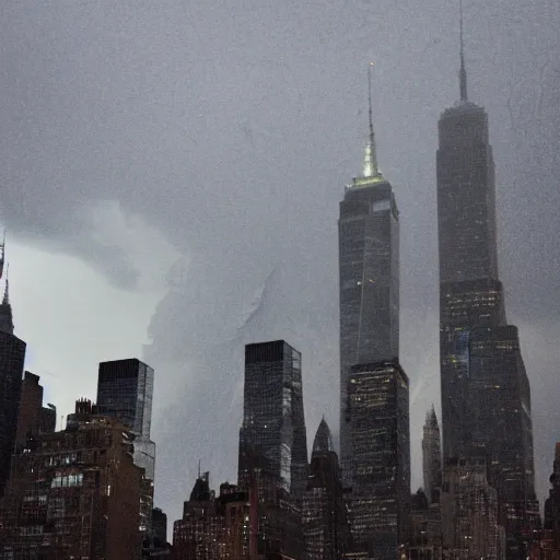 Prompt: a storm crashing into new york city
