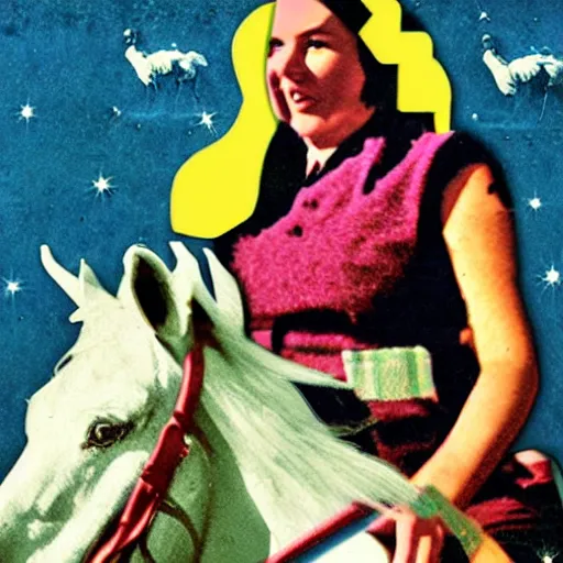 Prompt: woman on horse collage by jesse treece