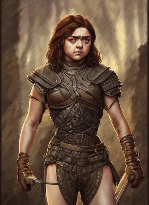 Image similar to muscled Maisie Williams as a ruggedly handsome heroine, intricate, elegant, highly detailed, centered, digital painting, artstation, concept art, smooth, sharp focus, illustration, artgerm, donato giancola, Joseph Christian Leyendecker, WLOP, Artgerm