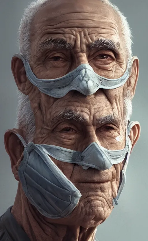 Prompt: old man doing with mask, do what we can, then leave it to god, non fiction, intricate, elegant, highly detailed, 8 k uhd, digital painting, artstation, concept art, matte, sharp focus, illustration, art by artgerm and paul lung and samuel silva