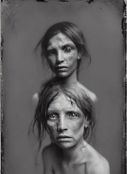 Image similar to portrait of a young blind women, hyperrealism, photo realistic, detailed, award winning photograph, cinematic lighting, ambrotype wet plate collodion by richard avedon and shane balkowitsch