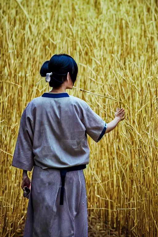 Prompt: japanesse farmer, cinematic view, bokeh, extreme detailed, vogue photo style, proffesional photographer style, proportional, dynamic composition, face features, comfort posse, smooth, sharp focus, body features, ultra realistic, award winning photo, captured by nikon d 8 5 0, 4 5. 7 mp lens, 4 k, full body.