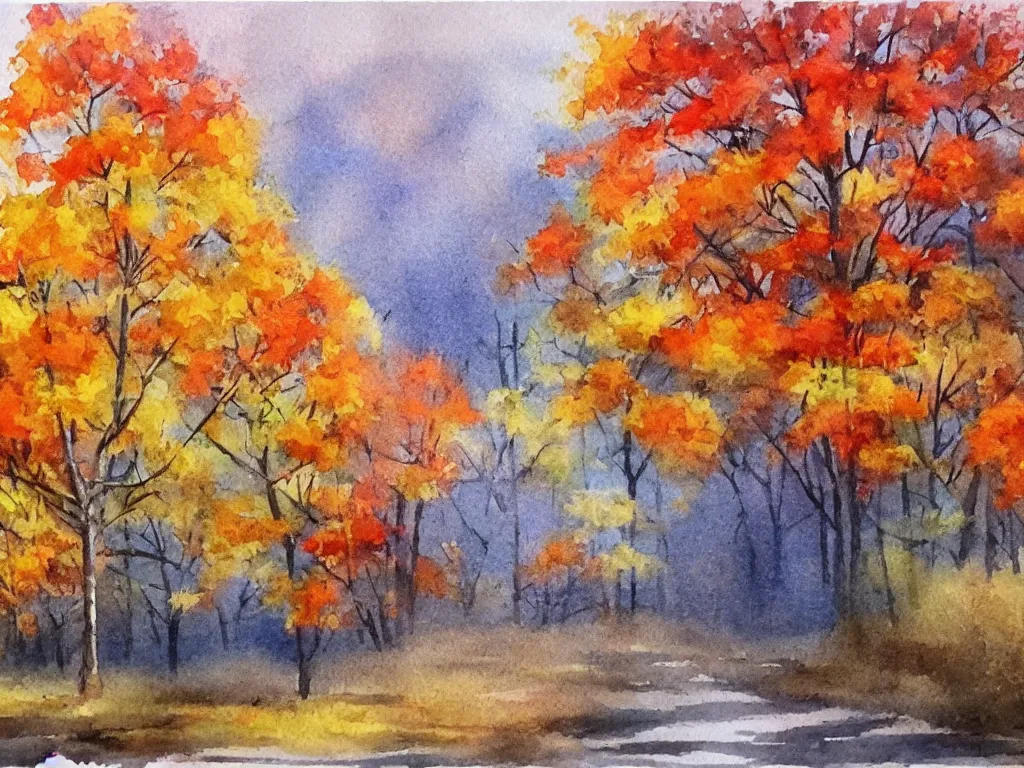 Image similar to autumn watercolor by arti chauhan trending on artstation