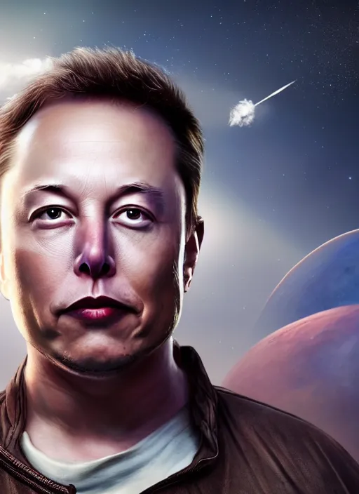 Prompt: ( ( ( portrait of elon musk ) ) ) by mike campau, spacex, mars mission,