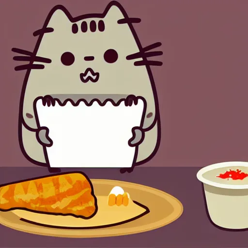 Image similar to Pusheen cat eating an empanada 🥟, vector illustration