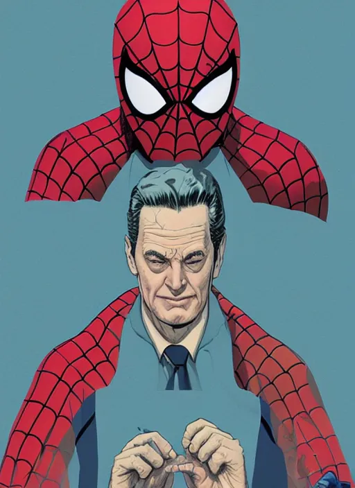 Prompt: poster artwork by Michael Whelan and Tomer Hanuka, John Romita Jr of Spiderman as a failed husband, from scene from Twin Peaks, clean, simple illustration, nostalgic, domestic, full of details