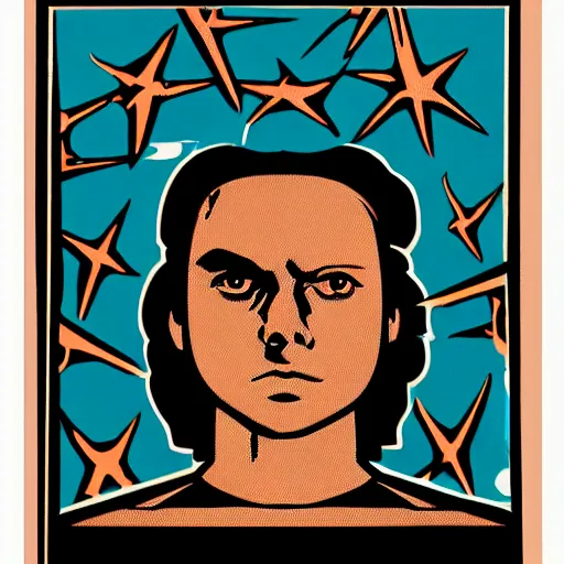 Image similar to tarot card portrait silkscreen of an angry futuristic star wars architect