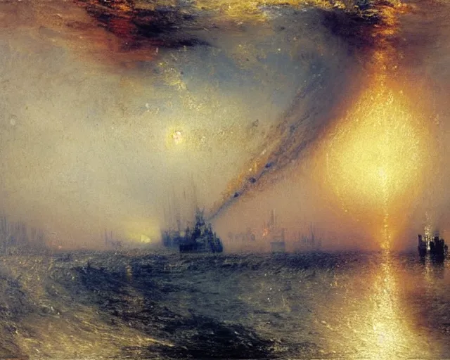 Prompt: an oil painting an aircraft carrier, turner