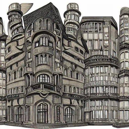 Prompt: a big univeristy steampunk architecture where half of univeristy is drawing and the other half is a picture