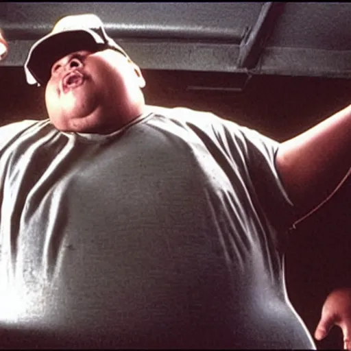 Prompt: a morbidly obese person in 8 mile ( 2 0 0 2 ), cinematic, dramatic, movie,