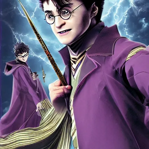 Image similar to Harry Potter as a Jotaro Kujo in JoJo\'s bizarre adventure, epic composition, movie poster, character poster