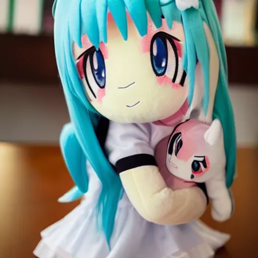 Image similar to cute fumo plush with an OwO face, anime girl