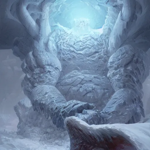 Image similar to A monster in the Arctic covered in snow, fractal Lighting, by Stanley Artgerm Lau, WLOP, Rossdraws, James Jean, Andrei Riabovitchev, Marc Simonetti, and Sakimichan, trending on artstation