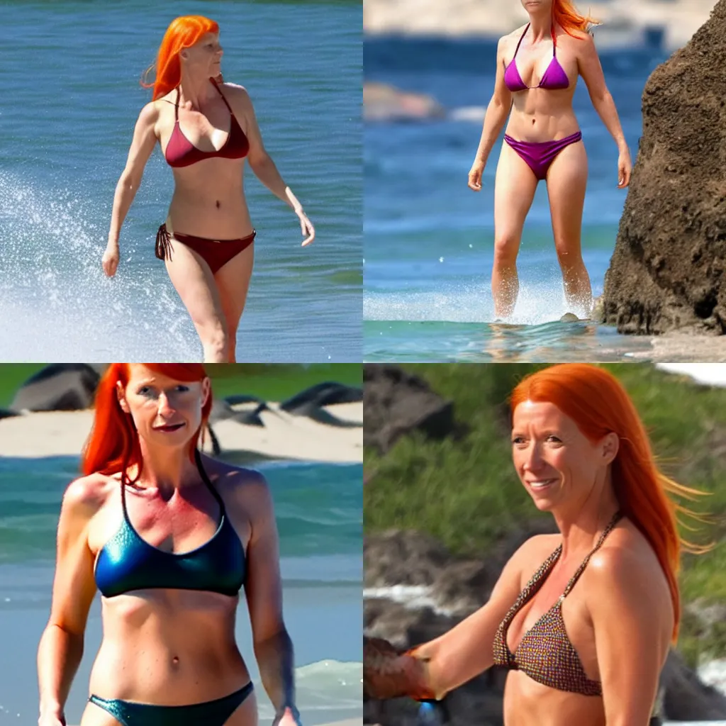 Prompt: Pepper Potts in a beautiful bikini