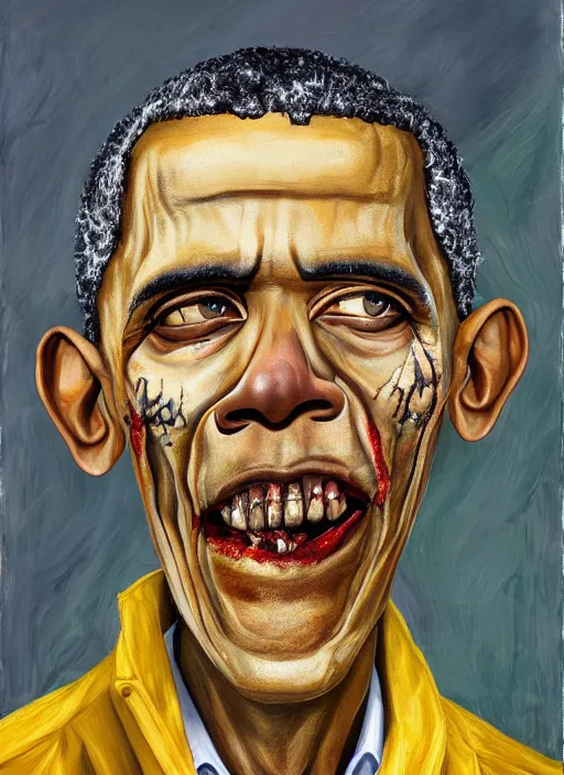 Prompt: Zombie Barack Obama, painted by Lucian Freud, highly detailed, 8k