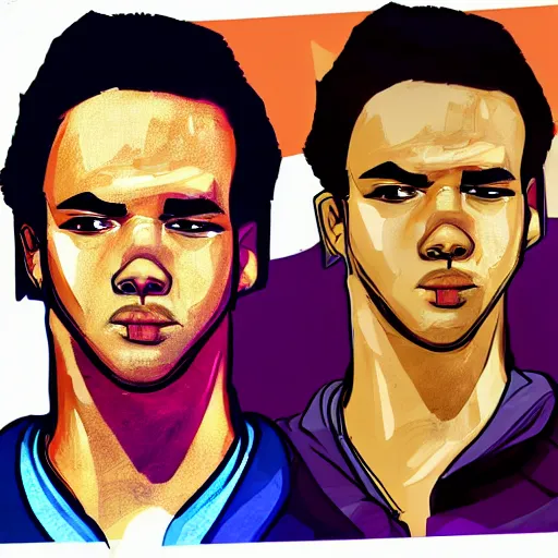 Image similar to a handsome urban youth, drawn in the style of gta v artwork