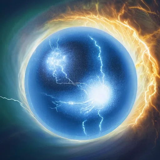 Prompt: a sphere in a maelstrom with electric discharge