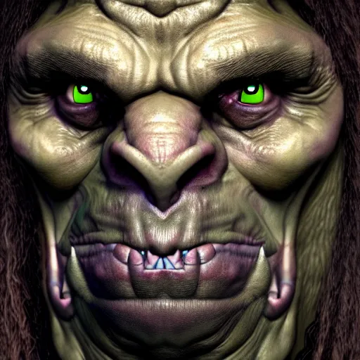 Image similar to a photorealistic portrait shot of a fantasy orc