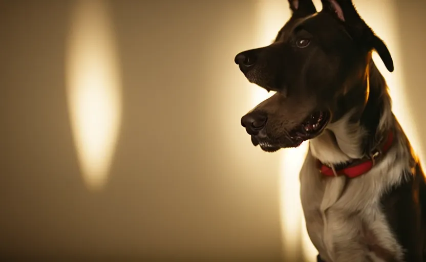 Prompt: studio photography portrait of a dog, movie still, beautiful lighting, 8 k