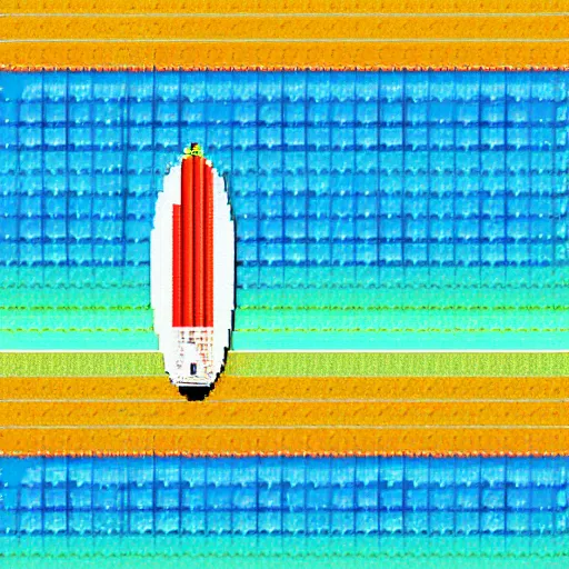 Image similar to one surfer on a surfboard. sun and sea. colorful. pixelart.
