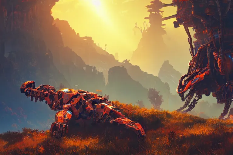 Image similar to scorcher machine mecanical creature robot of horizon forbidden west horizon zero dawn bioluminiscence global illumination ray tracing hdr fanart arstation by ian pesty and alena aenami artworks in 4 k