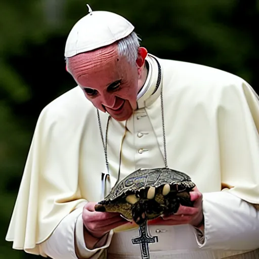 Image similar to the pope playing with his new pet turtle, photography, 8k hd resolution