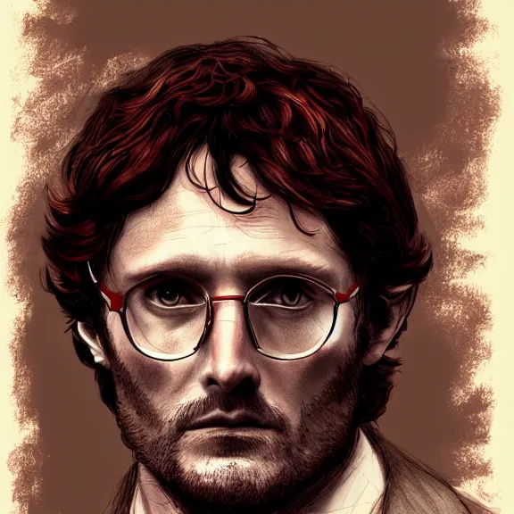 Prompt: will graham, hannibal, red, dark, digital drawing, golden ratio, environment, hyper detail, concept artbook