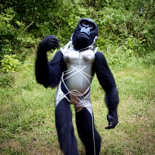 Image similar to photo of a gorilla wearing a spacesuit. 8 5 mm