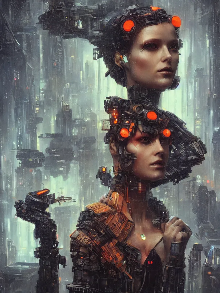 Image similar to a hyperrealistic cyberpunkpunk portrait of a gorgeous woman in the movie Bladerunner 2046, with dead trees and orange pollution, award-winning, masterpiece, in the style of Tom Bagshaw, Cedric Peyravernay, Peter Mohrbacher