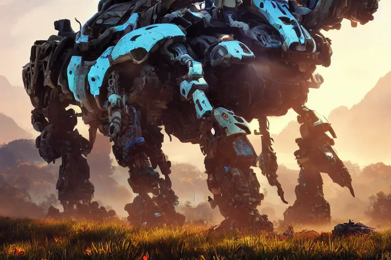 Image similar to shell - walker machine mecha animal beast robot of horizon forbidden west horizon zero dawn bioluminiscence global illumination ray tracing hdr fanart arstation by sung choi and eric pfeiffer and gabriel garza and casper konefal