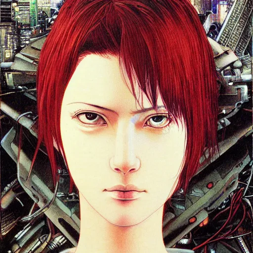 Image similar to citizen portrait soft light painted by and katsuhiro otomo and chad little, inspired by ghost in the shell, smooth face feature, intricate oil painting, high detail illustration, sharp high detail, manga and anime 1 9 9 9