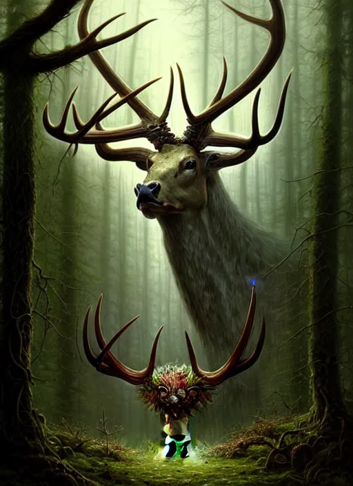 Prompt: spirit of nature with antlers in a scenic dystopian forest environment, intricate, elegant, highly detailed, centered, digital painting, artstation, concept art, smooth, sharp focus, illustration, artgerm, tomasz alen kopera, peter mohrbacher, donato giancola, joseph christian leyendecker, wlop, boris vallejo