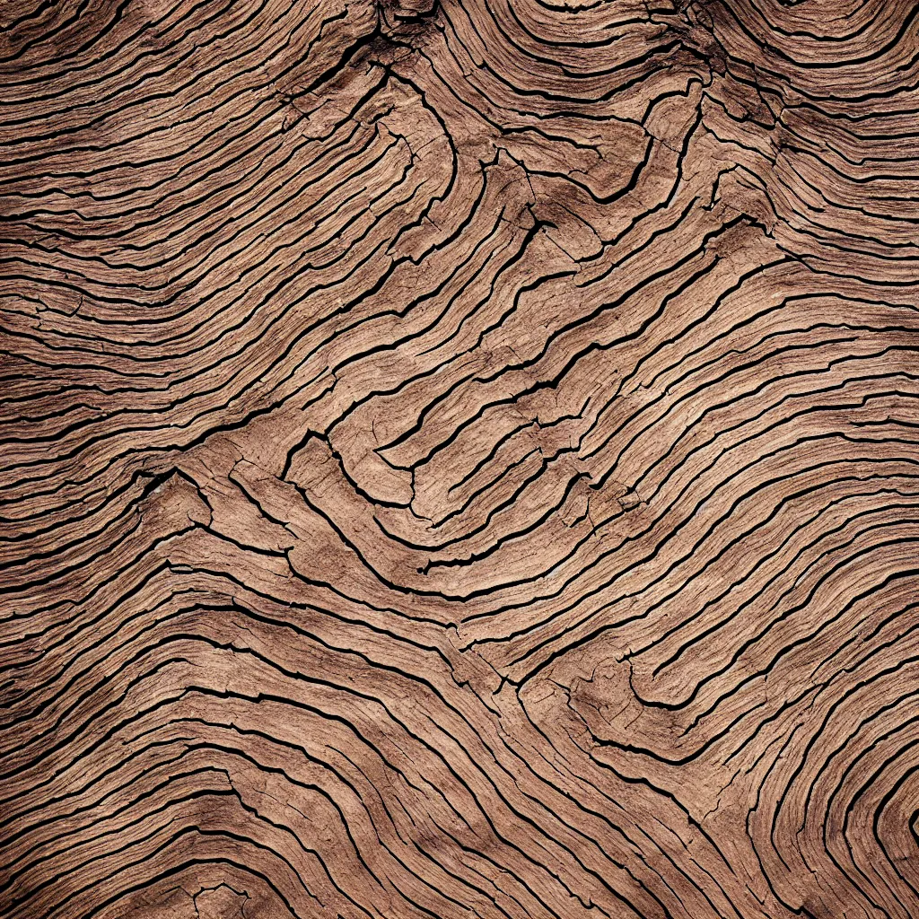 Image similar to old wood wrinkled surface texture, mountain terrain photo from above