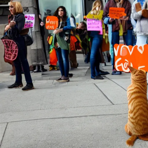 Prompt: orange tabby cat holding a sign that says