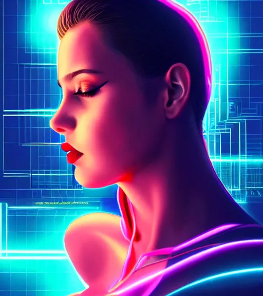 Image similar to symmetry!! latin princess of technology, solid cube of light, hard edges, product render retro - futuristic poster scifi, lasers and neon circuits, beautiful woman latin princess, intricate, elegant, highly detailed, digital painting, artstation, concept art, smooth, sharp focus, illustration, dreamlike, art by artgerm