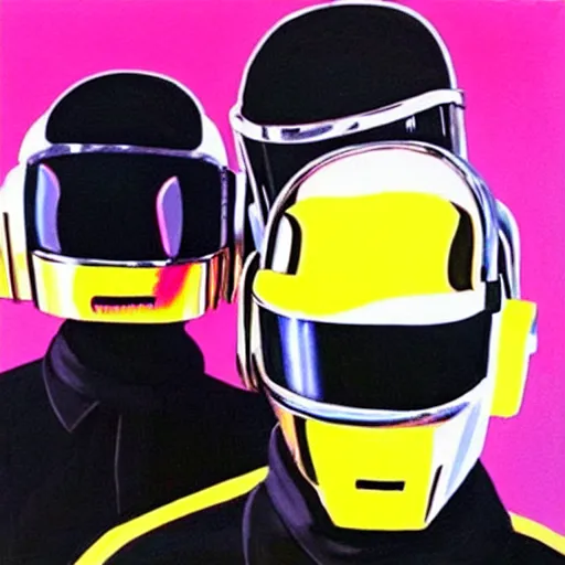 Prompt: A painting of Daft Punk and Kanye West