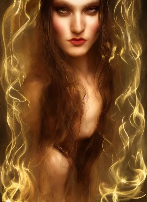 Image similar to lightpainting, diffuse lighting, fantasy, intricate wiccan facial lightpainting, elegant light, highly detailed, lifelike, photorealistic, digital painting, artstation, concept art, smooth, sharp focus, art by john collier, albert aublet, krenz cushart, artem demura, michael bosanko