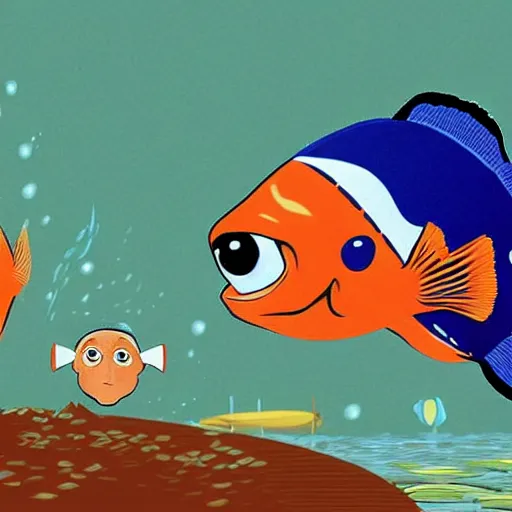 Image similar to obama as a fish, in the style of finding nemo, pixar animation, obama is a fish, pixar style