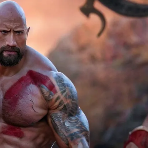 Image similar to dwayne johnson as kratos 4 k detailed